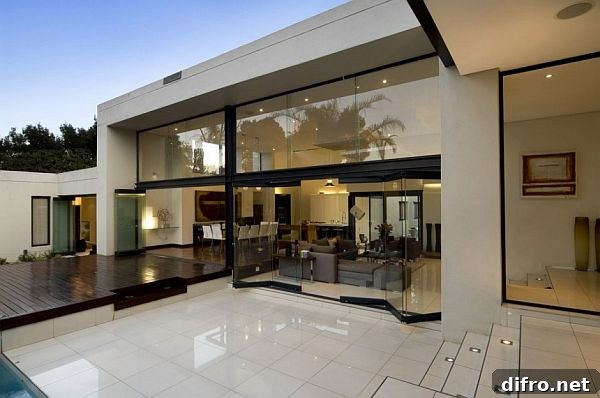 Kitchen and dining area with clean lines and natural materials