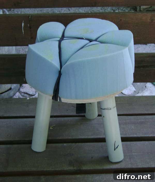 Colorful collection of stools in a group