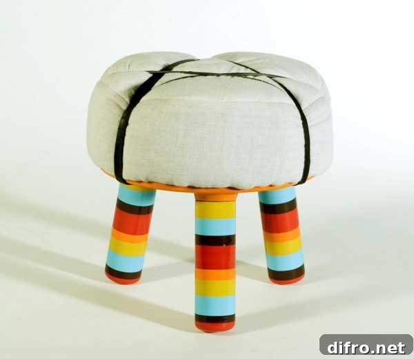 Two colorful Axum and Lalibella stools side by side
