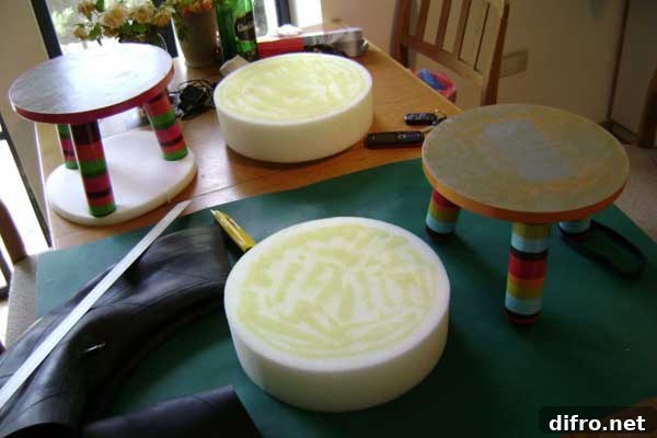 Side view of a single colorful stool