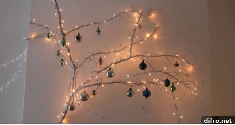 light up white branches with ornaments