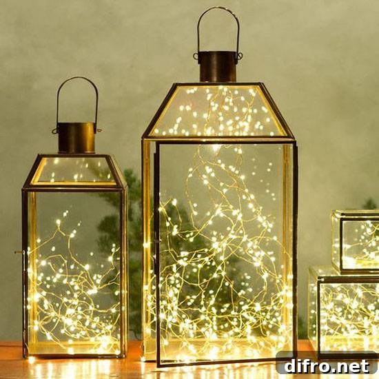 christmas lantern filled with fairy lights