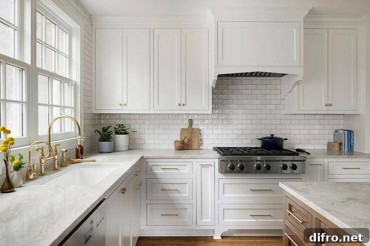 White farmhouse wooden hood with glazed backsplash tiles