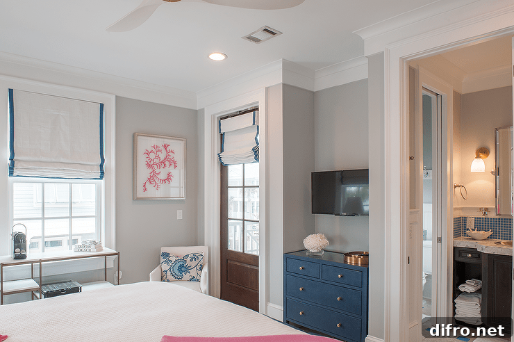 Bedroom nook with gray walls and layered textures