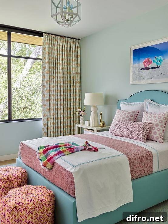 Bedroom mixing teal and red accents