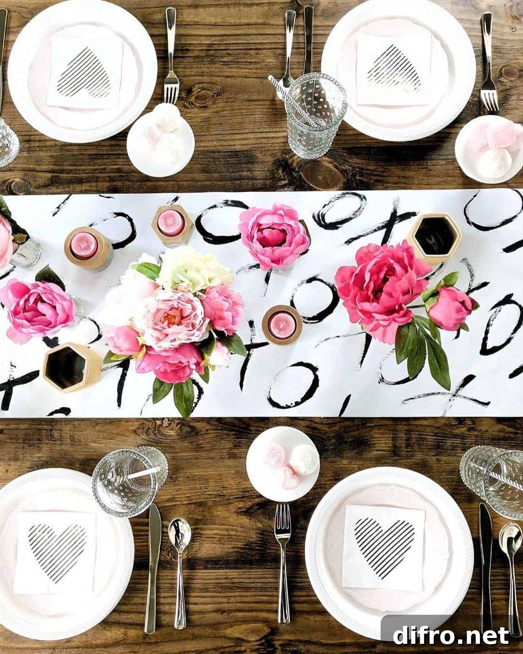 Trendy modern Valentine table runner