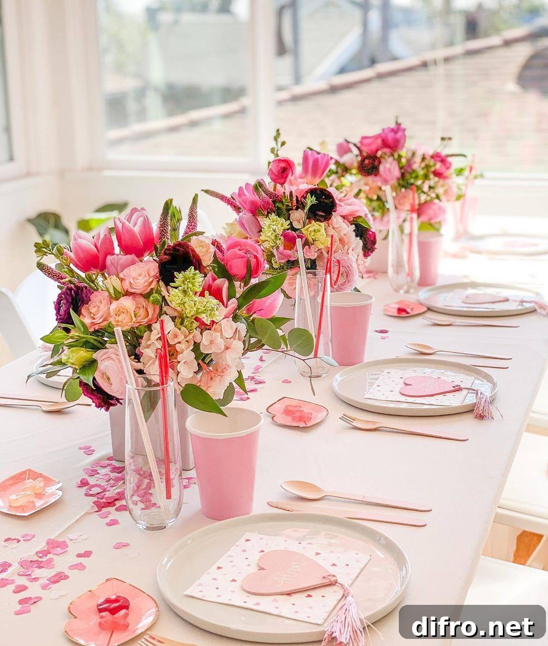 Floral centerpiece on Valentine's table