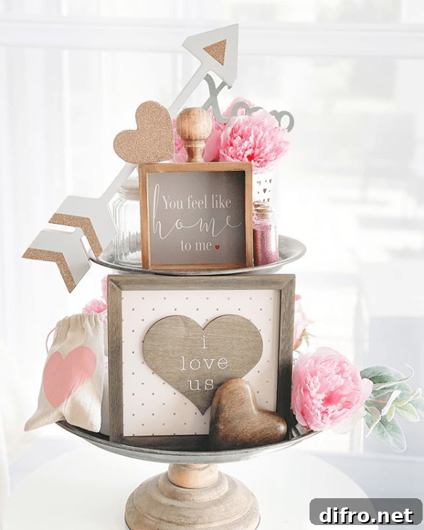 Tiered tray with Valentine's décor