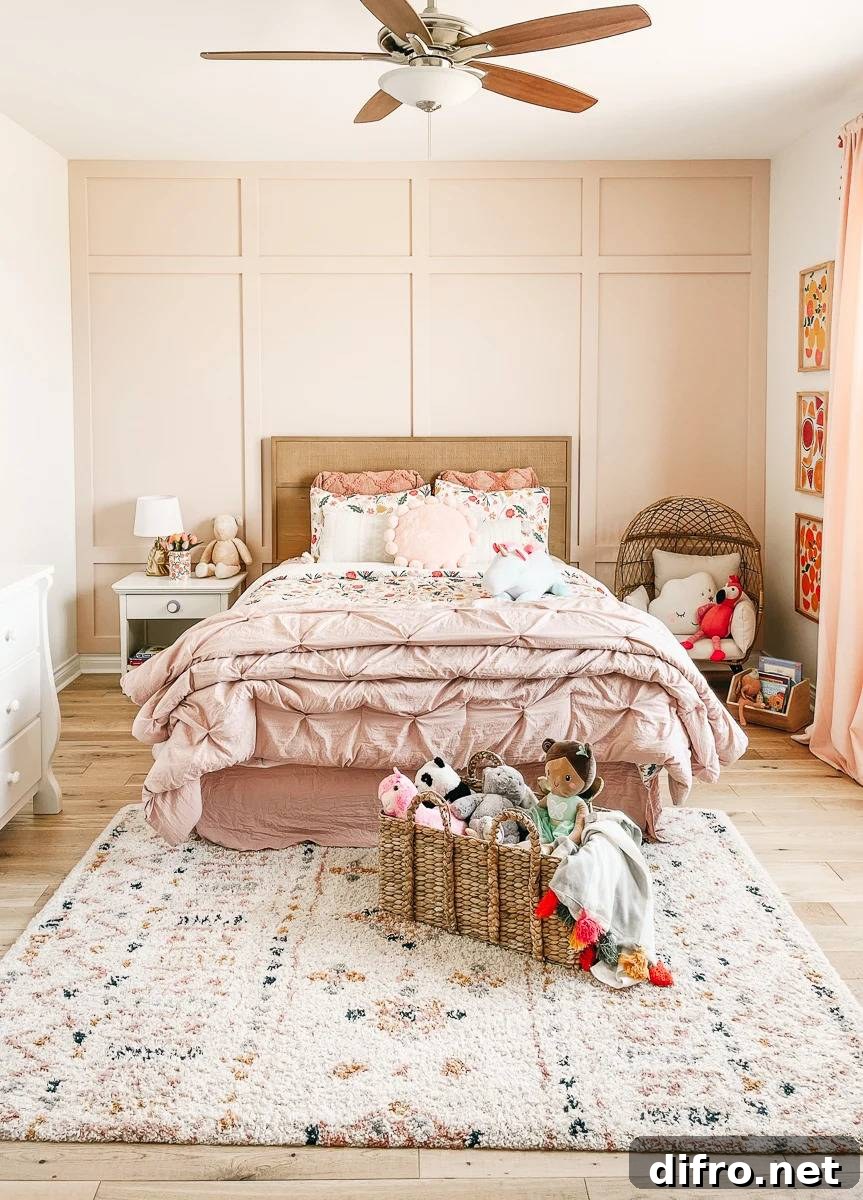 kid's bedroom with pink accent wall