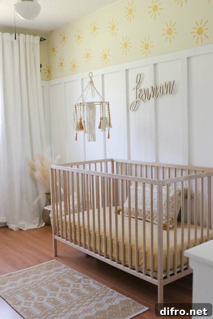 nursery with yellow and white wall
