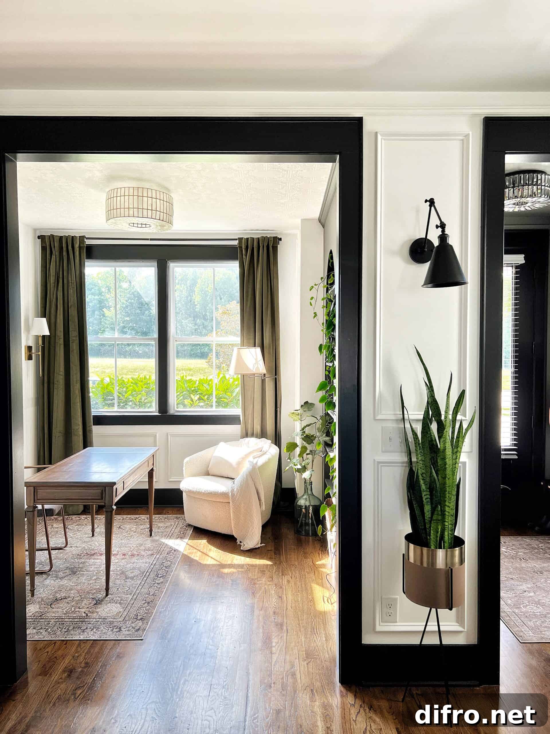 black trim white walls