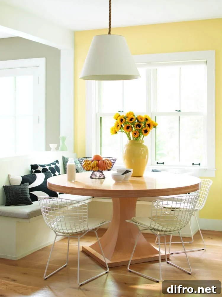 dining table yellow wall