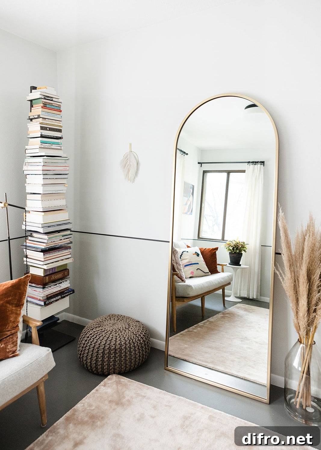 arched mirror in dressing room
