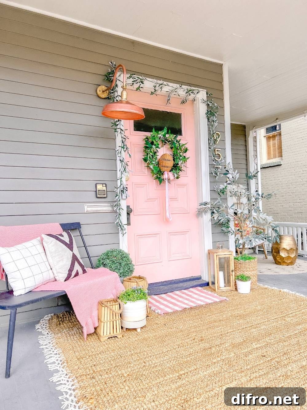 front porch decorated for spring