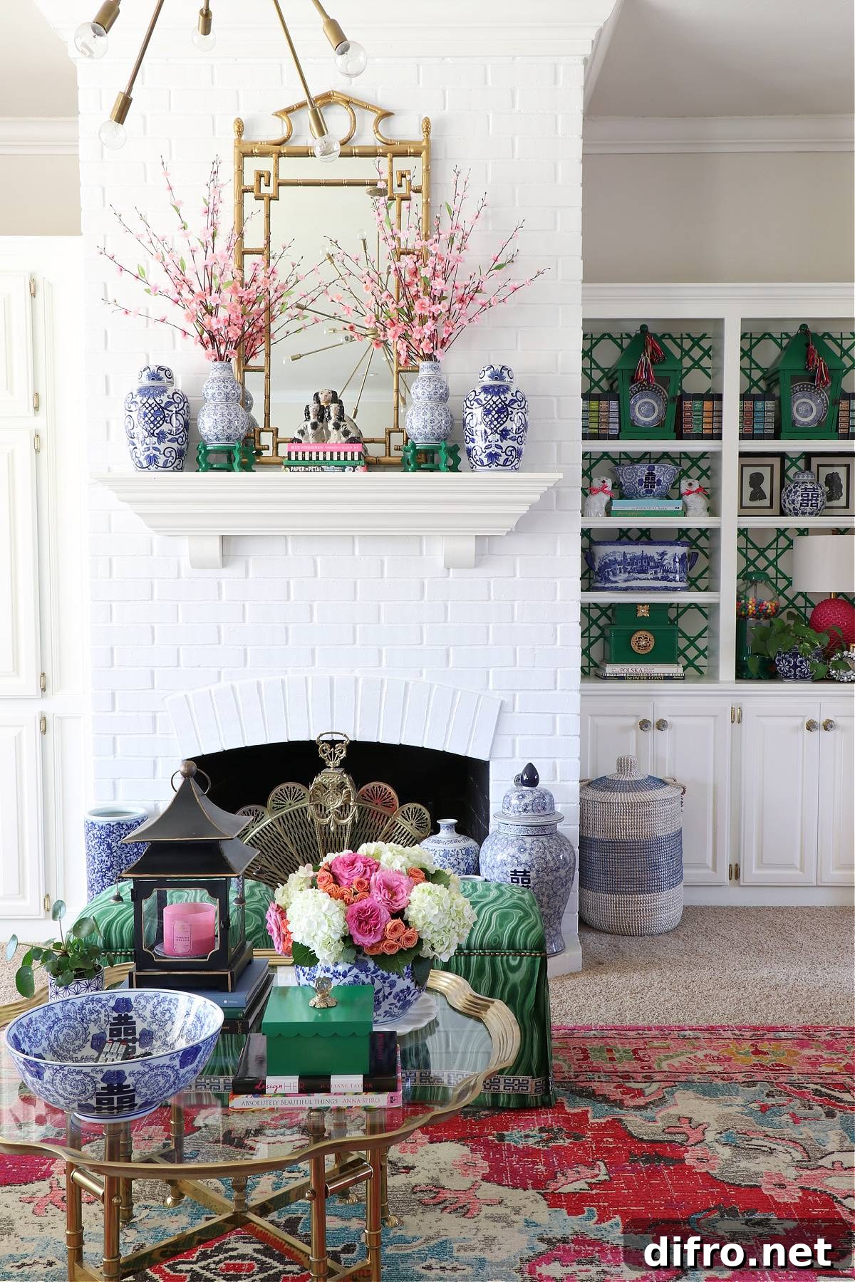 living room decorated for spring