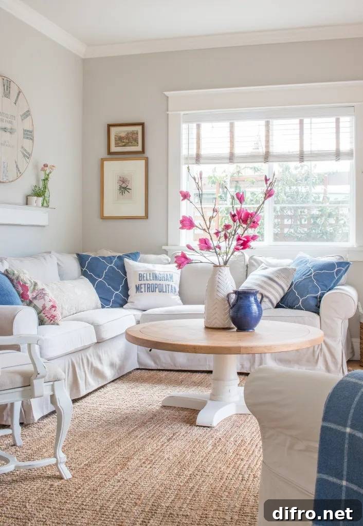 living room decorated for spring