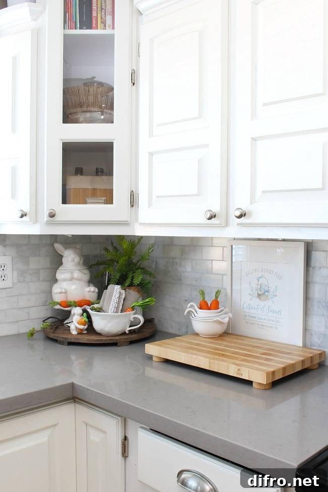 kitchen decorated for spring