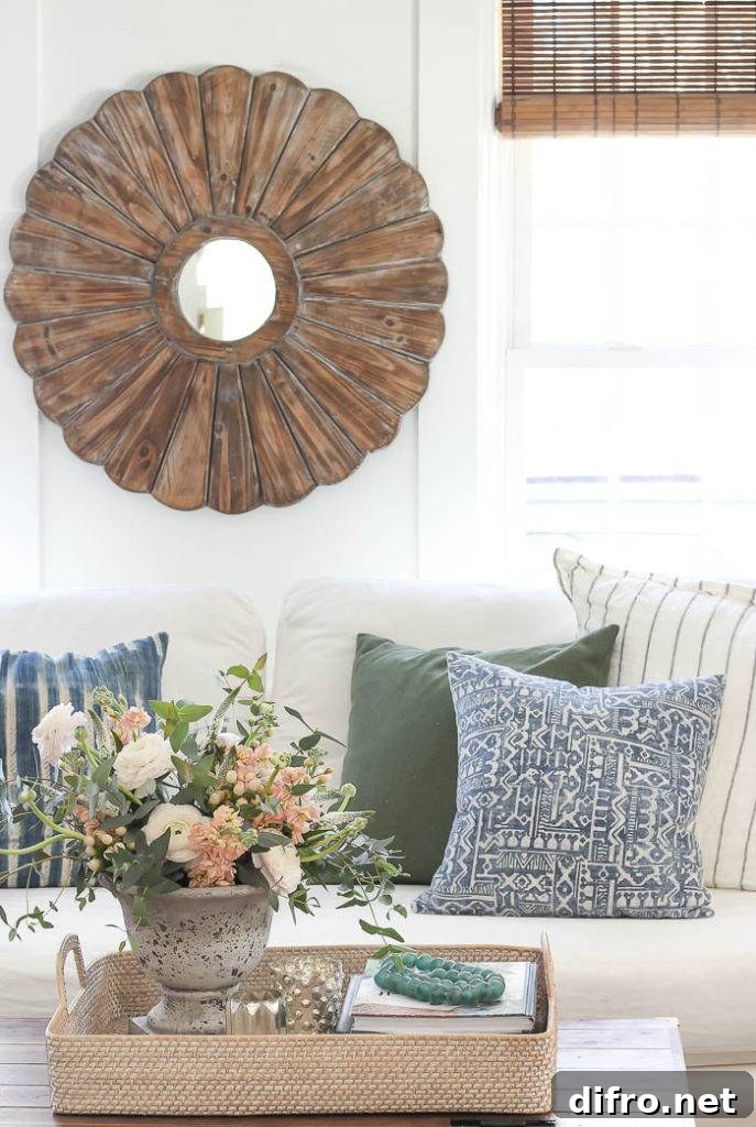 living room decorated for spring