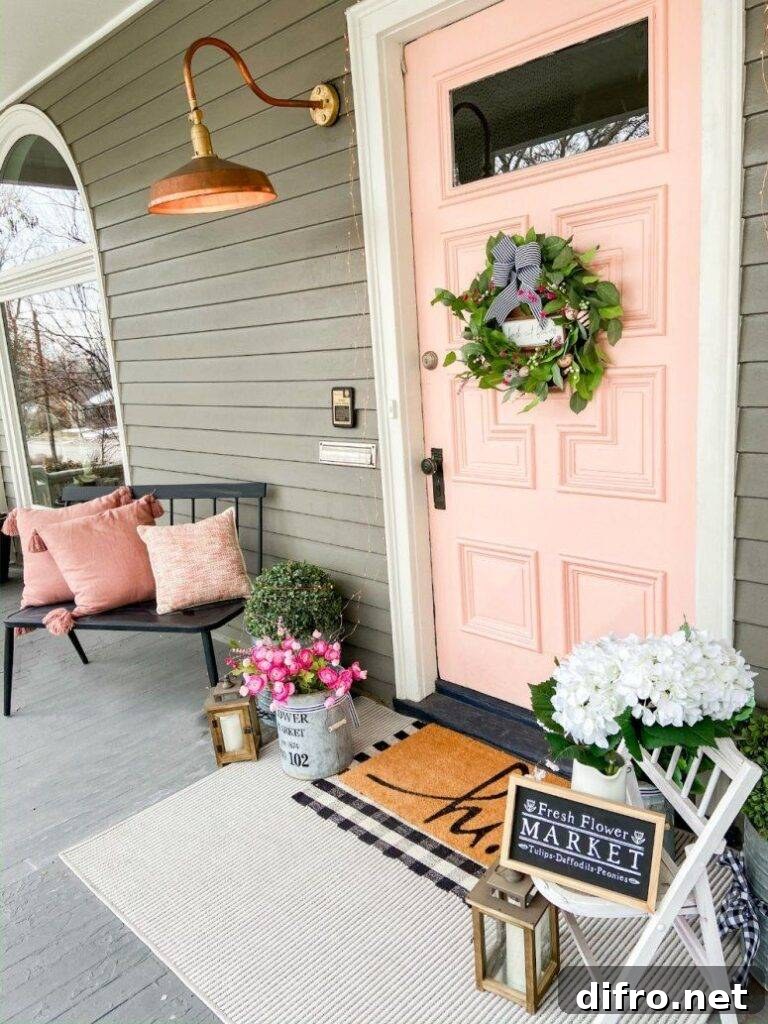 front door decorated with wreath