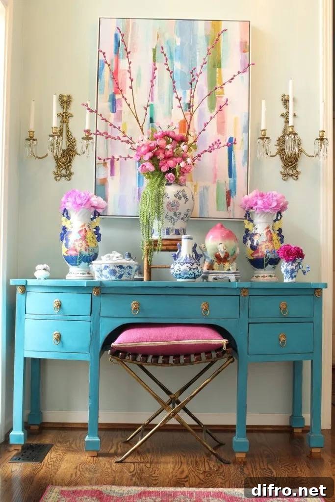 painted thrift furniture in living room