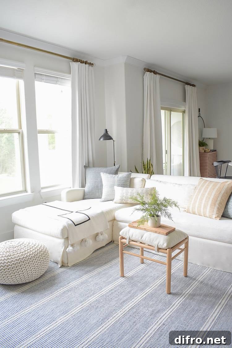 Living room with coastal-inspired blue and pastel accents