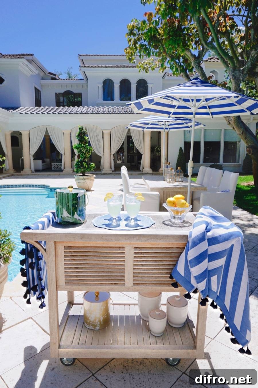Curated backyard with dining and lounge areas