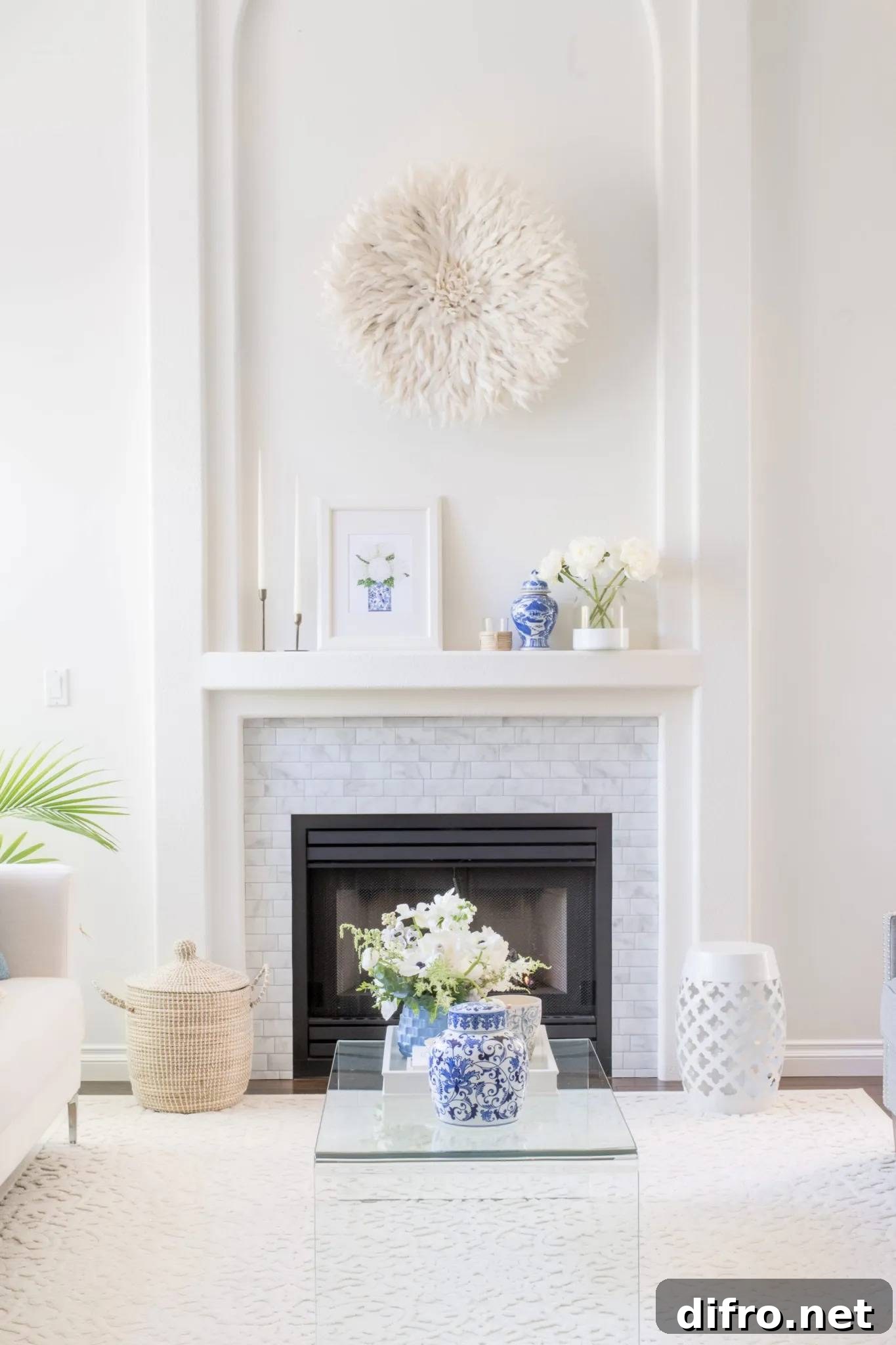 Interior featuring light wood tones and layered natural textures