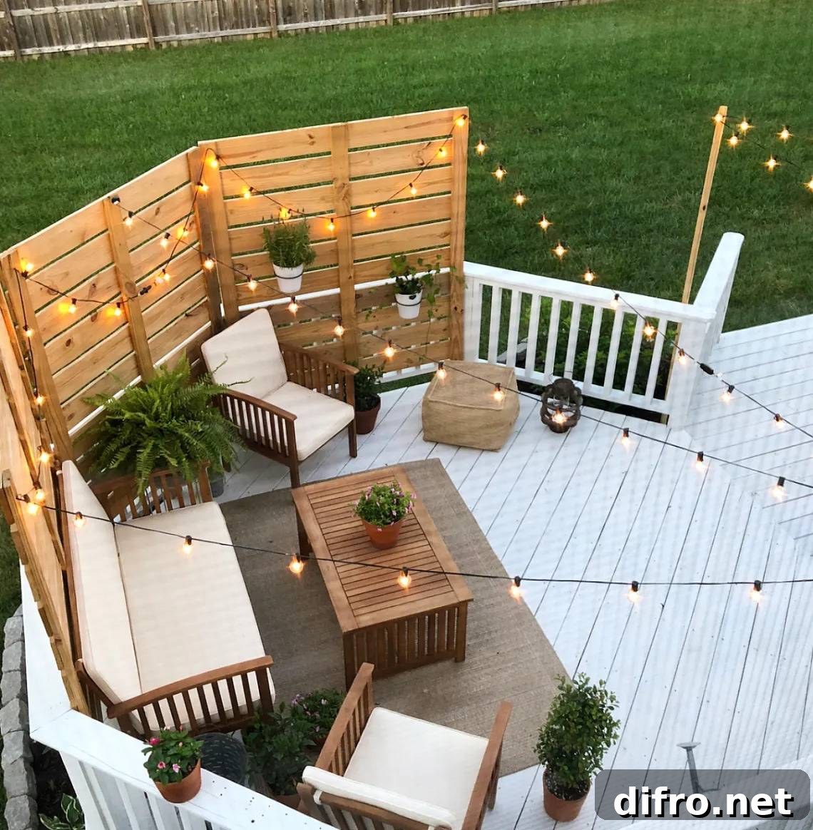 Patio layout with seating and plants
