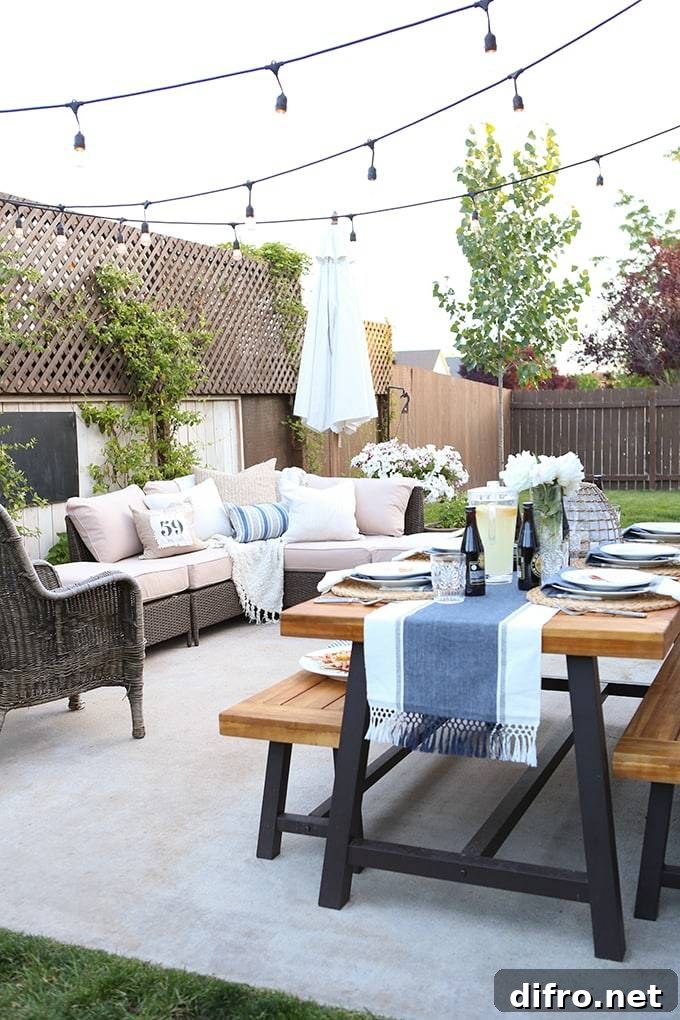 Cozy outdoor dining and seating area