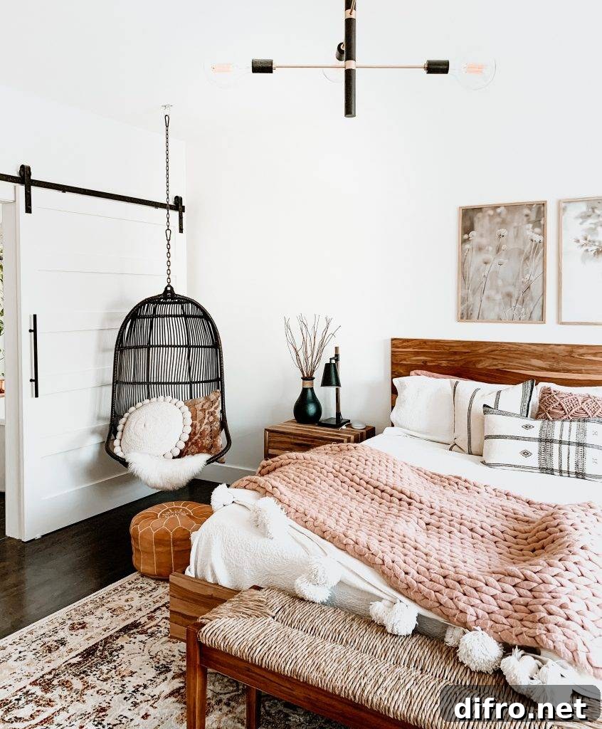 Minimal bedroom with hidden storage and calming decor