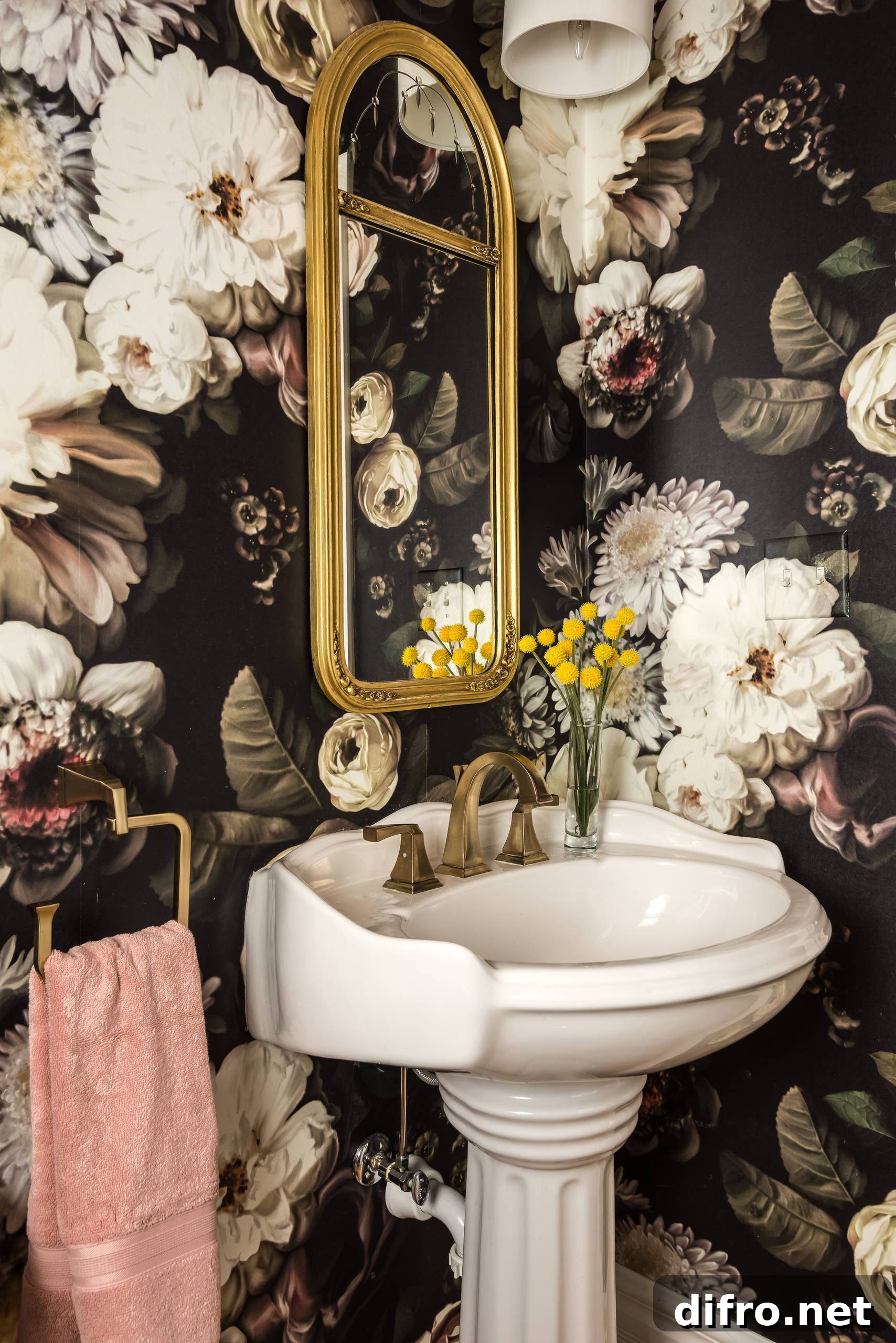 floral wallpaper in powder room