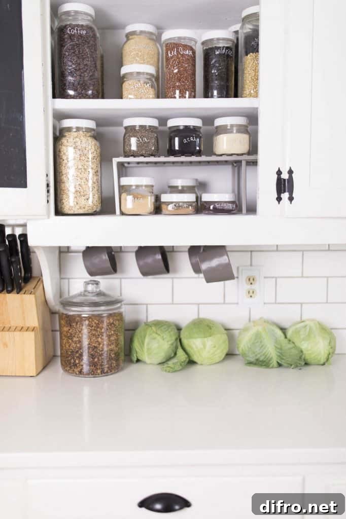 Mason jars used for pantry organization