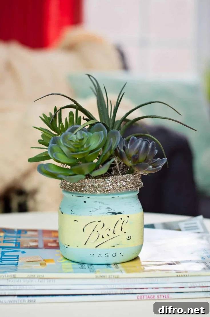 Mason jar succulent planter