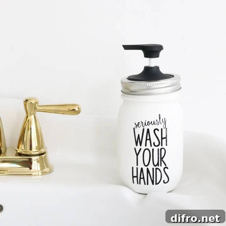 Mason jar soap dispenser painted white