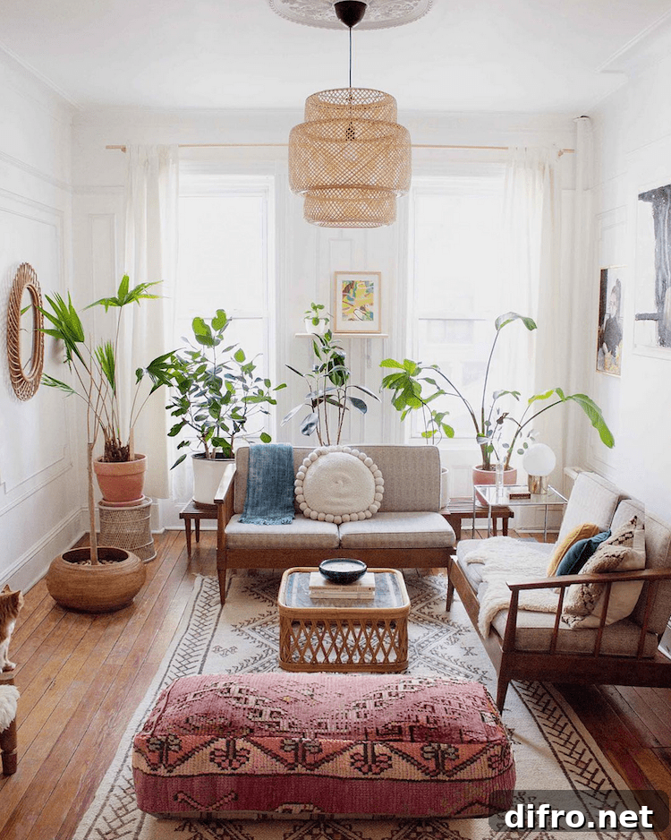 Stylish living room with a layered mix of patterns