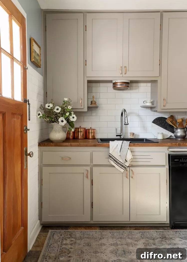 Freshly painted kitchen cabinets
