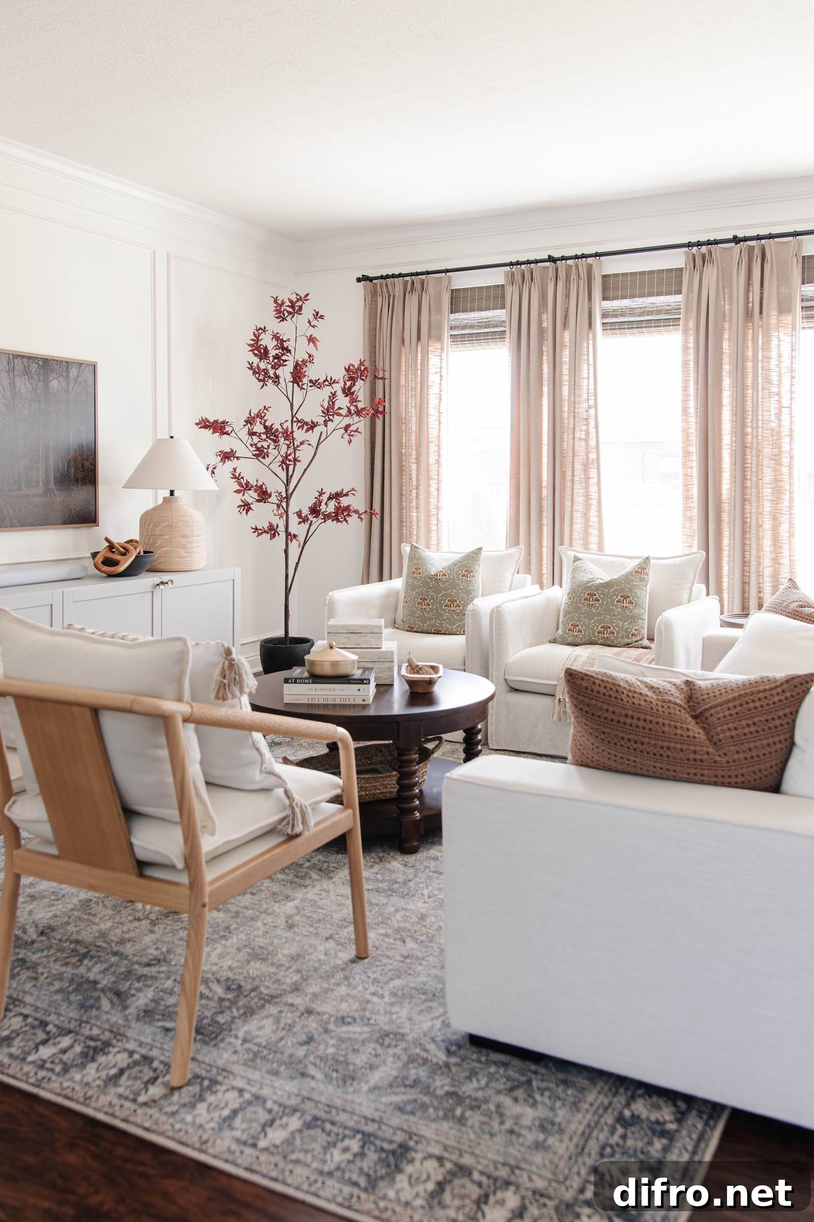 Cozy fall living room with earthy tones