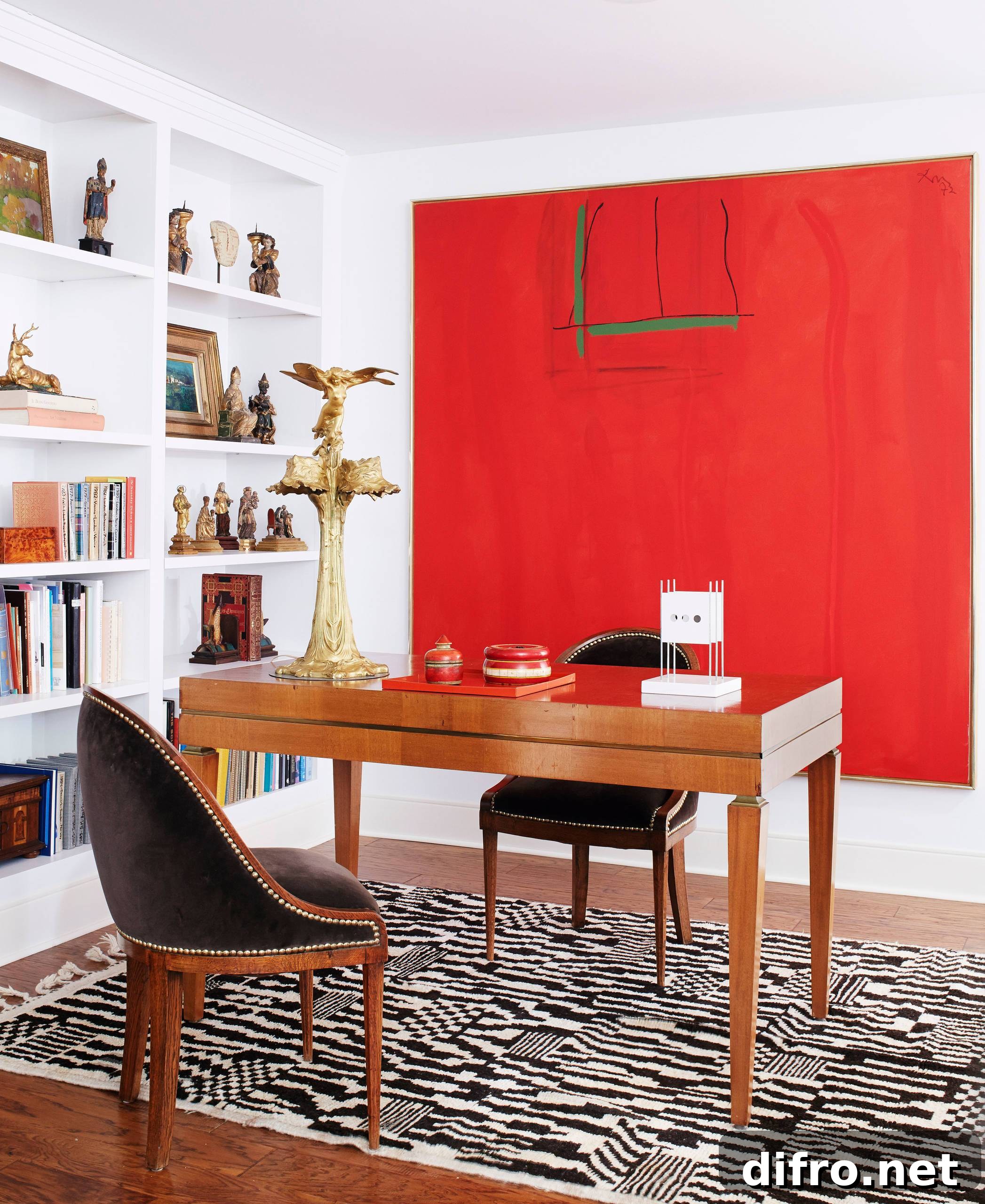 Red accents in home office