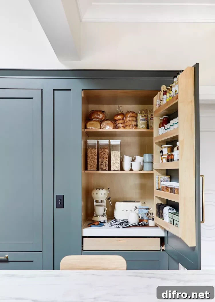 Coffee bar inside cupboard.