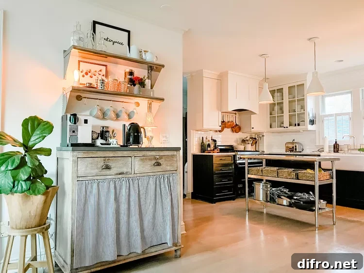 Coffee bar in kitchen farmhouse style.