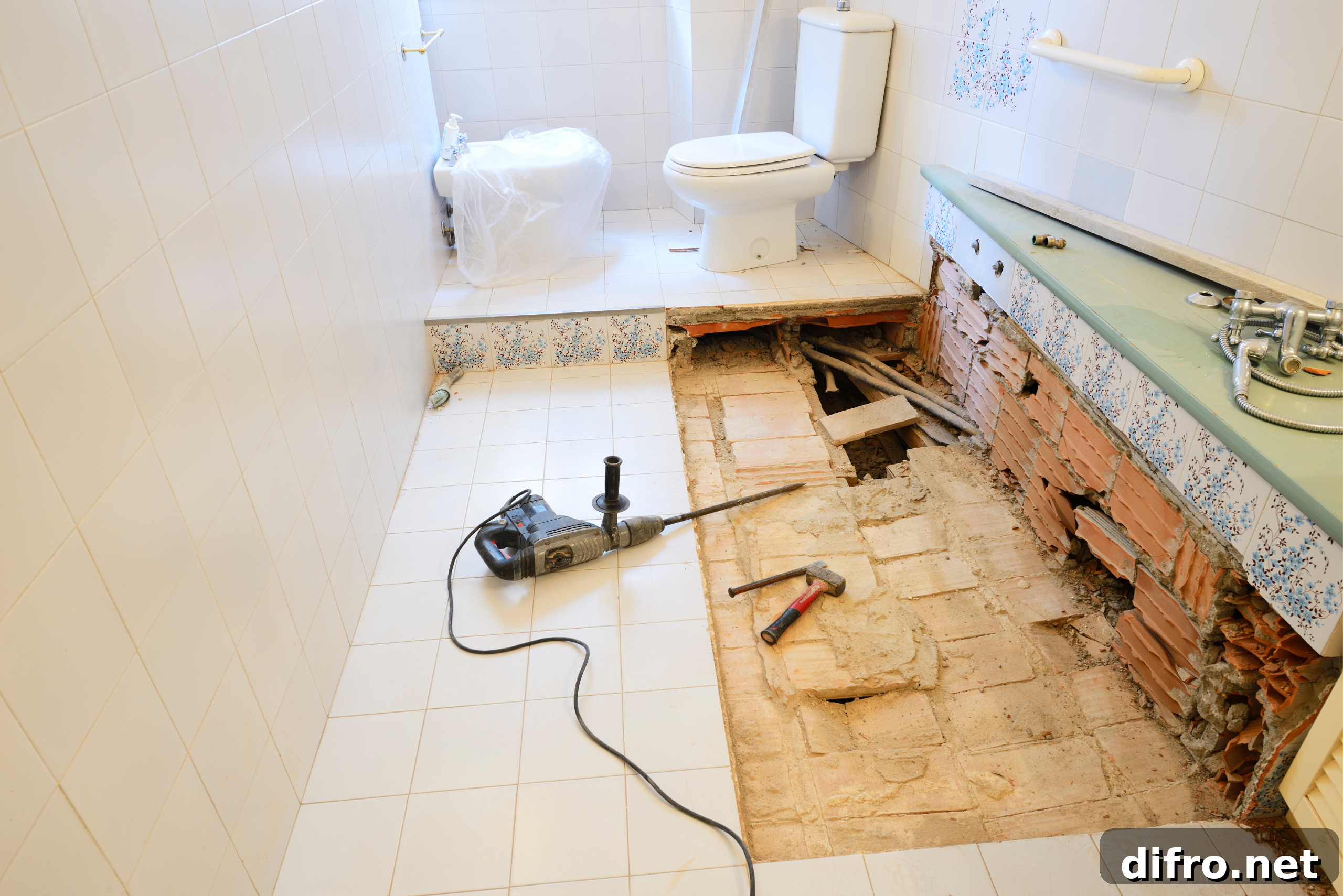 Small bathroom during remodeling.