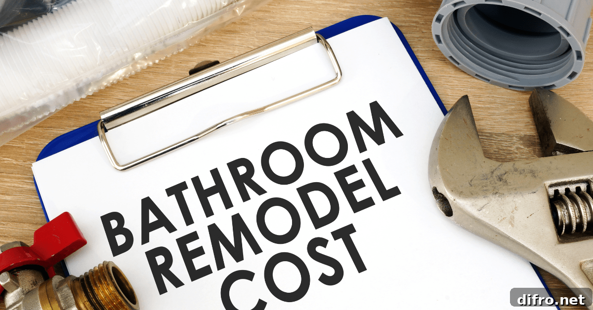 Clipboard with paper that reads 'Bathroom Remodel Cost'