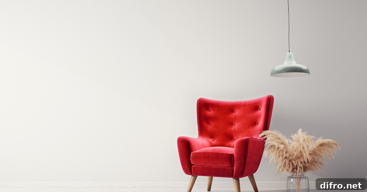 Modern red upholstered chair.