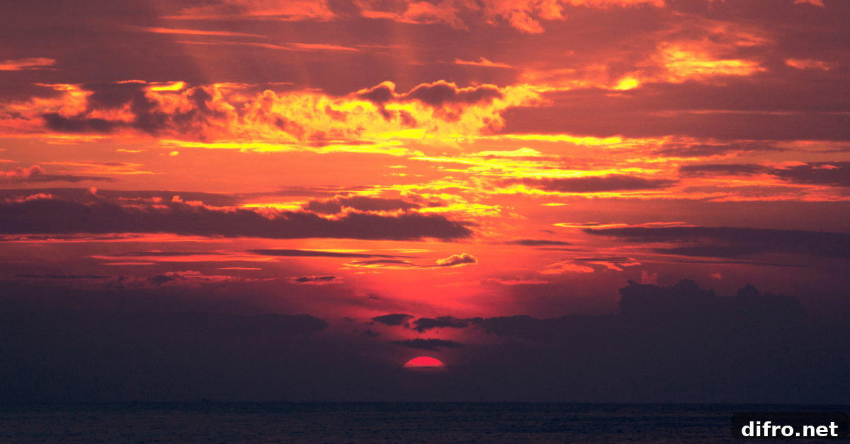 Sunset behind clouds.
