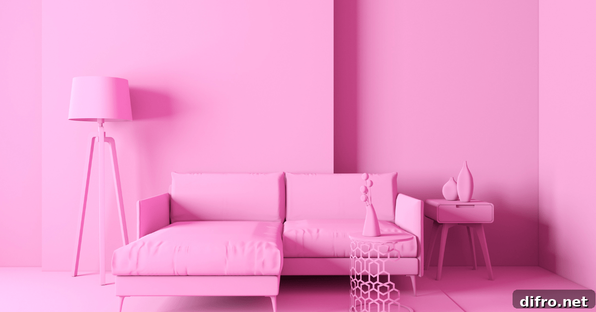 Living room that has pink everything.