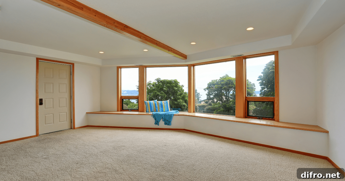 Wall-to-Wall Carpet for Your Home: Benefits, Drawbacks, and Tips 2 Empty living room with wall-to-wall carpet.