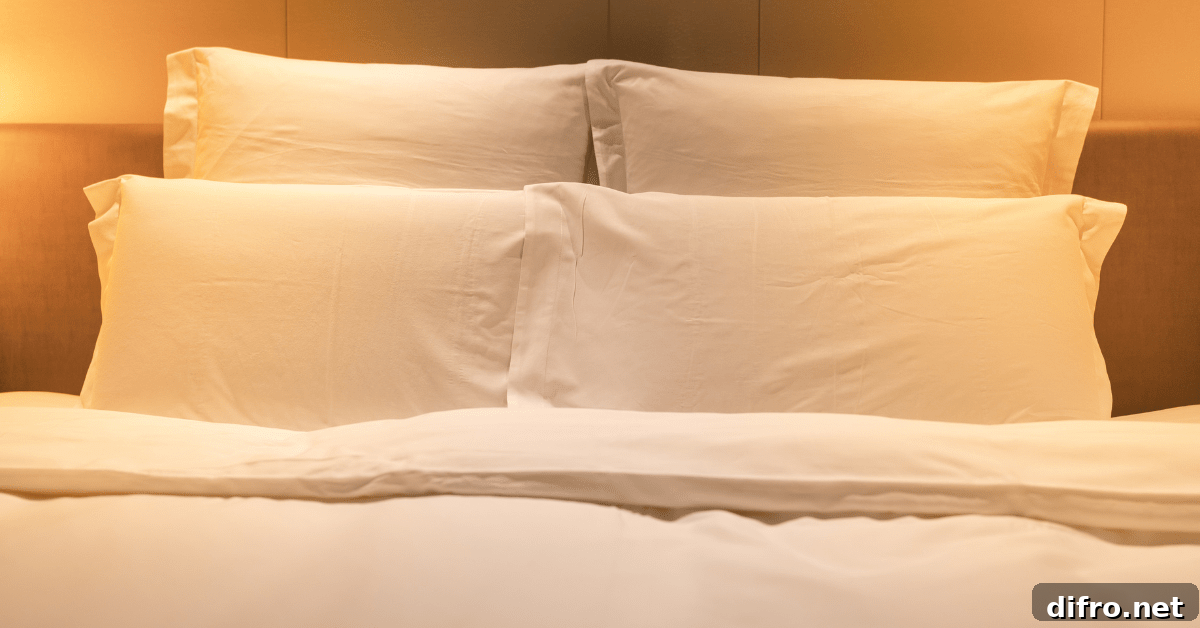 Bed with white pillows and sheets.