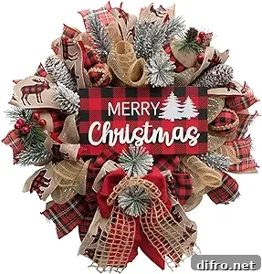 merry christmas buffalo check wreath with ribbon and berries