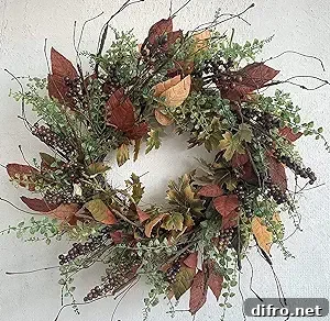 fall burgundy wreath with leaves and greenery
