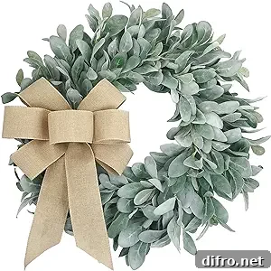 flocked lambs ear wreath with canvas bow